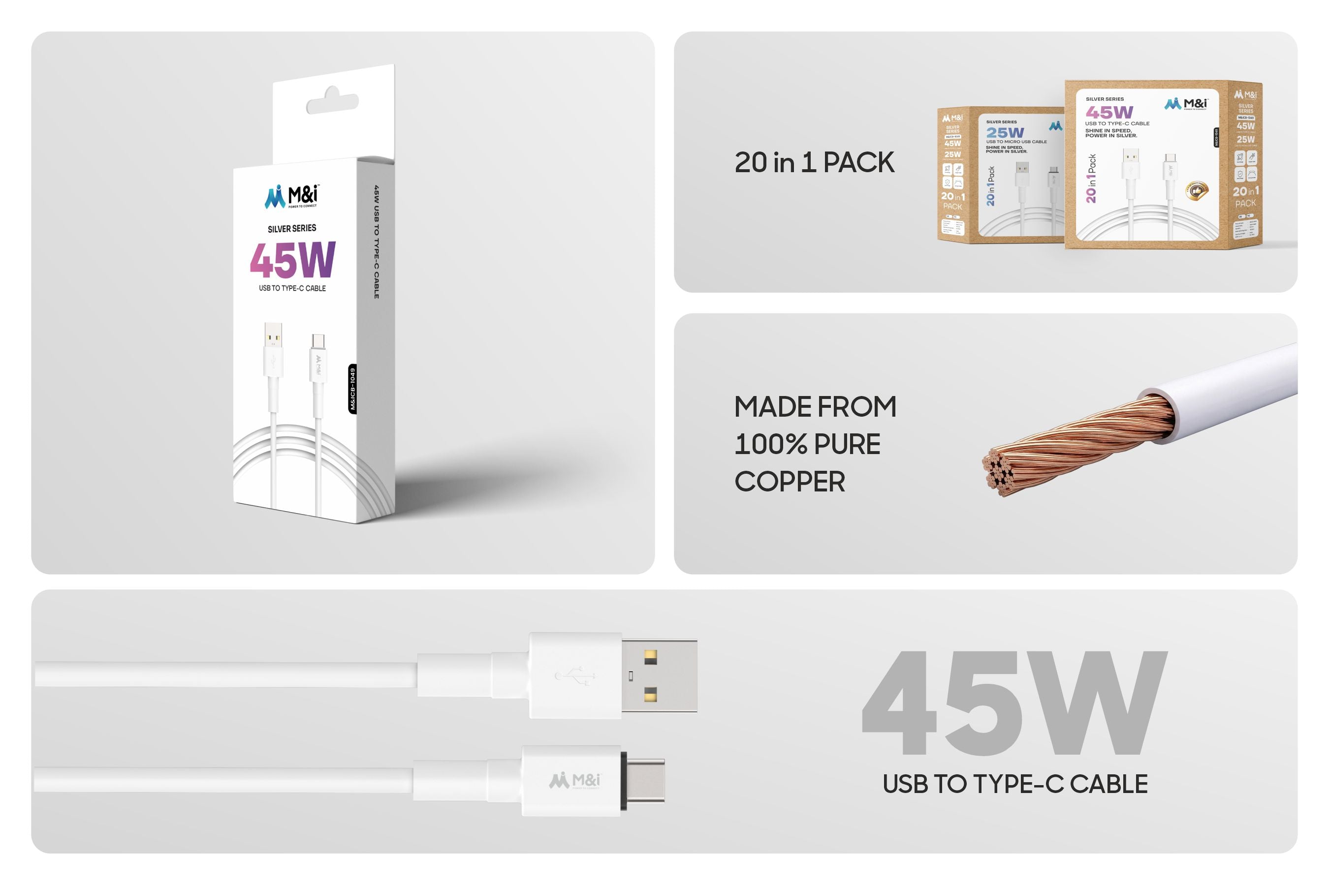 M&I 1049 TC (Silver Series) USB To Type-C Cable