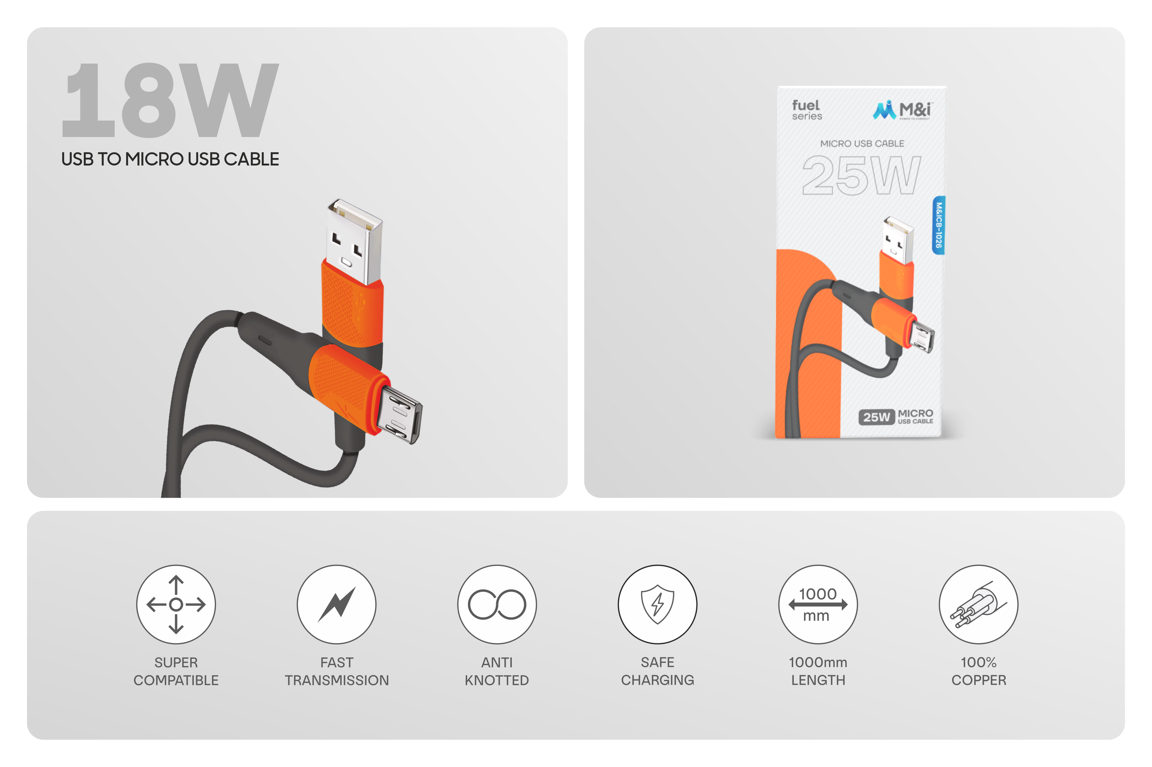 M&I 1026 V8 (Fuel Series ) USB To Micro USB Cable