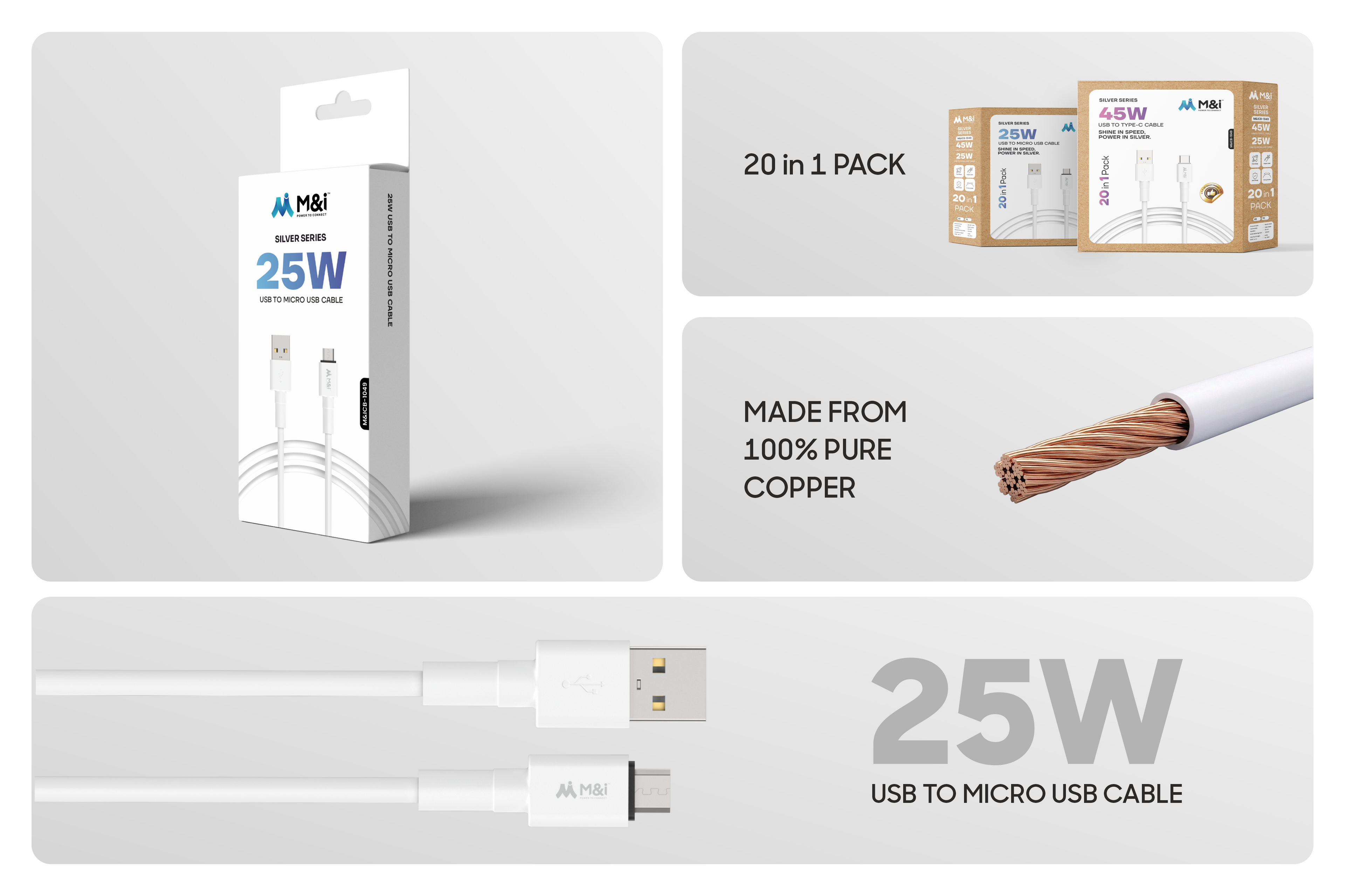 M&I 1049 V8 (Silver Series) USB To Micro USB Cable